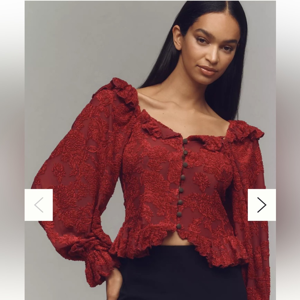 Anthropologie Pink Floral Sheer Blouse